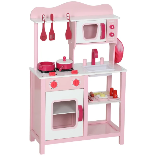 Aiyaplay kinderkeuken om te spelen, houten accessoires, keukenapparatuur, compact, geluiden, roze 1