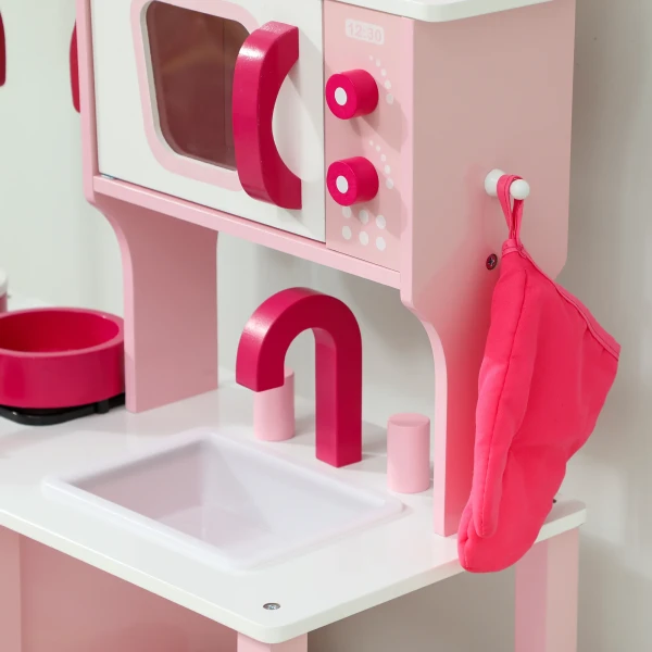 Aiyaplay kinderkeuken om te spelen, houten accessoires, keukenapparatuur, compact, geluiden, roze 10