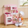 Aiyaplay kinderkeuken om te spelen, houten accessoires, keukenapparatuur, compact, geluiden, roze 2