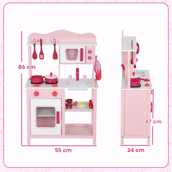 Aiyaplay kinderkeuken om te spelen, houten accessoires, keukenapparatuur, compact, geluiden, roze 4