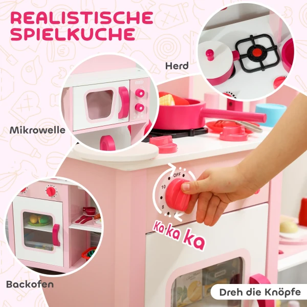 Aiyaplay kinderkeuken om te spelen, houten accessoires, keukenapparatuur, compact, geluiden, roze 5