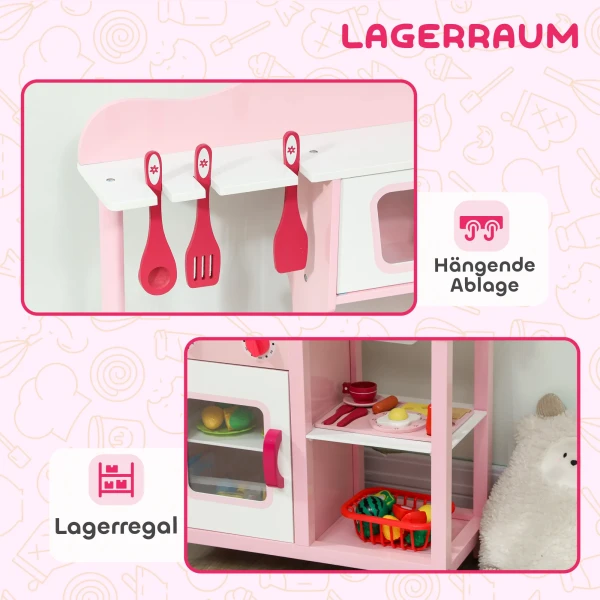 Aiyaplay kinderkeuken om te spelen, houten accessoires, keukenapparatuur, compact, geluiden, roze 7