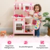 Aiyaplay kinderkeuken om te spelen, houten accessoires, keukenapparatuur, compact, geluiden, roze 9