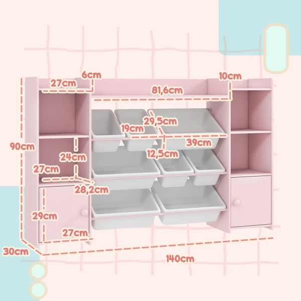Aiyaplay kinderopbergrek, rek voor speelgoed en boeken, voor overzichtelijk opruimen, 8 uitneembare dozen, roze 4