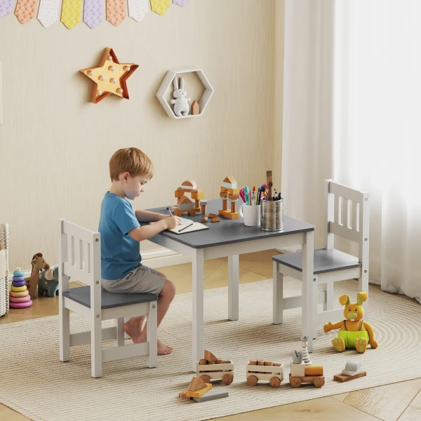 Aiyaplay kindertafel met 2 stoelen, 3 delig kinderzitgroep, zitgroep voor kinderen, kindmeubilair, 56 x 52 x 48 cm grijs 2