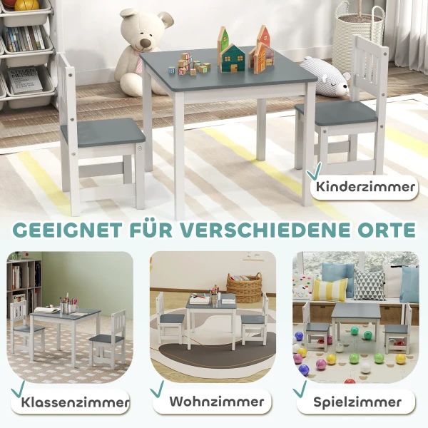 Aiyaplay kindertafel met 2 stoelen, 3 delig kinderzitgroep, zitgroep voor kinderen, kindmeubilair, 56 x 52 x 48 cm grijs 8