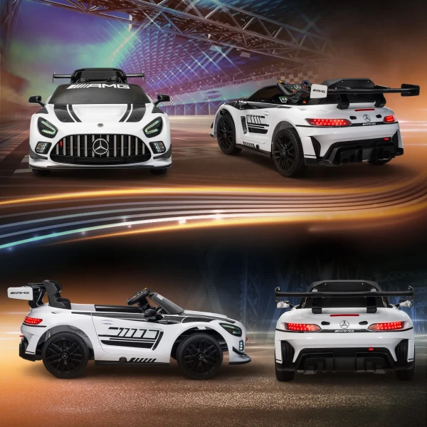 Aiyaplay mercedes elektrische auto, kinder zitauto, 12v batterij, led lichten, muziekfunctie, claxon, 3 8 jaar, wit 10