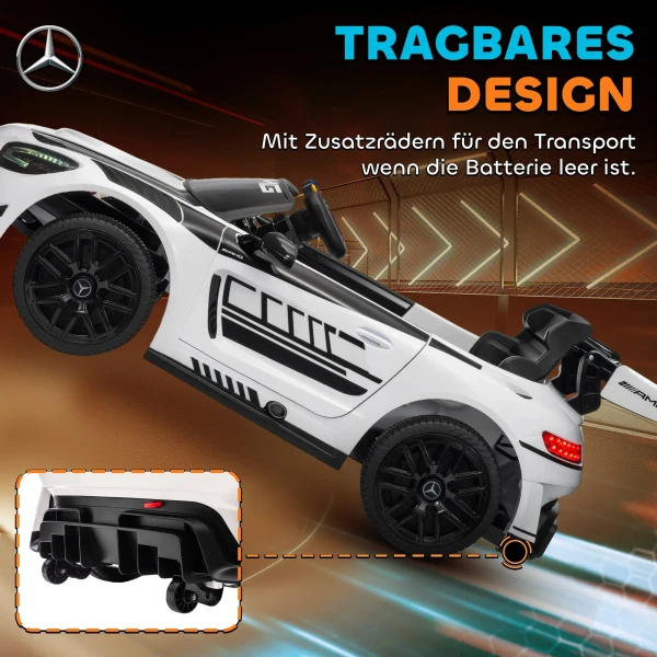 Aiyaplay mercedes elektrische auto, kinder zitauto, 12v batterij, led lichten, muziekfunctie, claxon, 3 8 jaar, wit 7