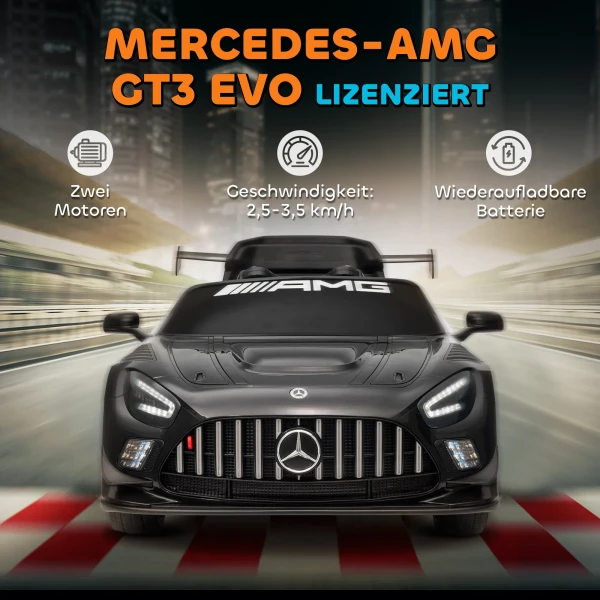 Aiyaplay mercedes elektrische auto, kinder zitauto, 12v batterij, led lichten, muziekfunctie, claxon, 3 8 jaar, zwart 5