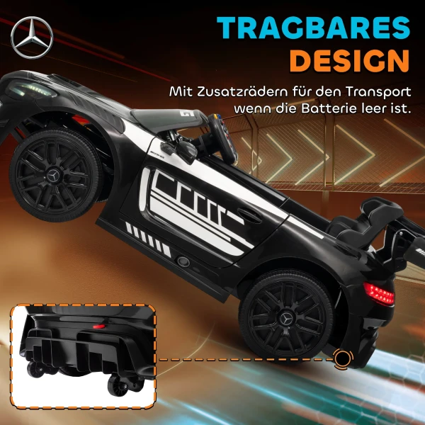 Aiyaplay mercedes elektrische auto, kinder zitauto, 12v batterij, led lichten, muziekfunctie, claxon, 3 8 jaar, zwart 7