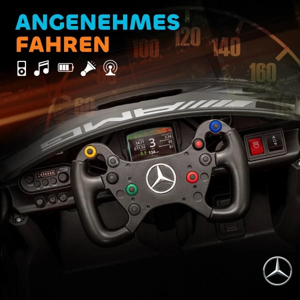 Aiyaplay mercedes elektrische auto, kinder zitauto, 12v batterij, led lichten, muziekfunctie, claxon, 3 8 jaar, zwart 9