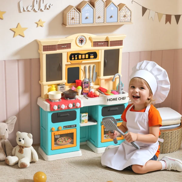 Aiyaplay speelkeuken met stromend water, 85 delig accessoireset, elektrische kraan, lichten, geluiden, voor kinderen van 3 6 jaar, kunststof, groen 2