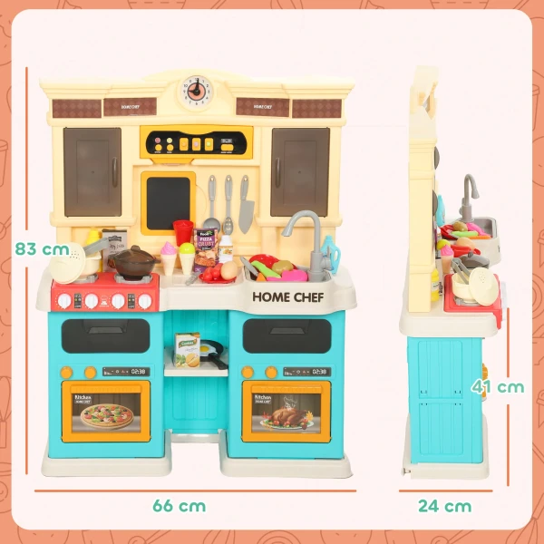 Aiyaplay speelkeuken met stromend water, 85 delig accessoireset, elektrische kraan, lichten, geluiden, voor kinderen van 3 6 jaar, kunststof, groen 4