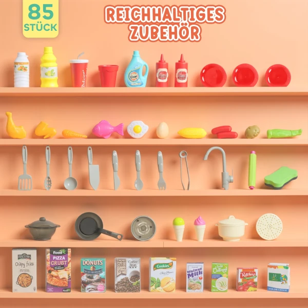 Aiyaplay speelkeuken met stromend water, 85 delig accessoireset, elektrische kraan, lichten, geluiden, voor kinderen van 3 6 jaar, kunststof, groen 8