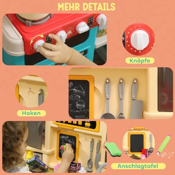 Aiyaplay speelkeuken met stromend water, 85 delig accessoireset, elektrische kraan, lichten, geluiden, voor kinderen van 3 6 jaar, kunststof, groen 9