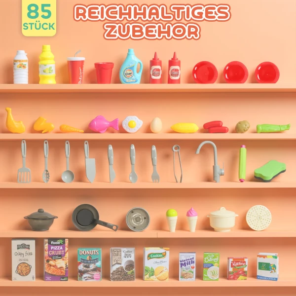 Aiyaplay speelkeuken met stromend water, 85 delige accessoireset, elektrische kraan, lichten, geluiden, voor kinderen van 3 6 jaar 8