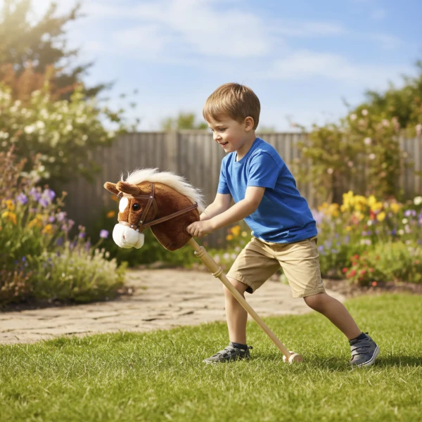 Aiyaplay steckenpferd kinder steckenpferde met geluid, handvatten, rol, stokpaard om te rijden voor kinderen 24+ maanden, bruin 9