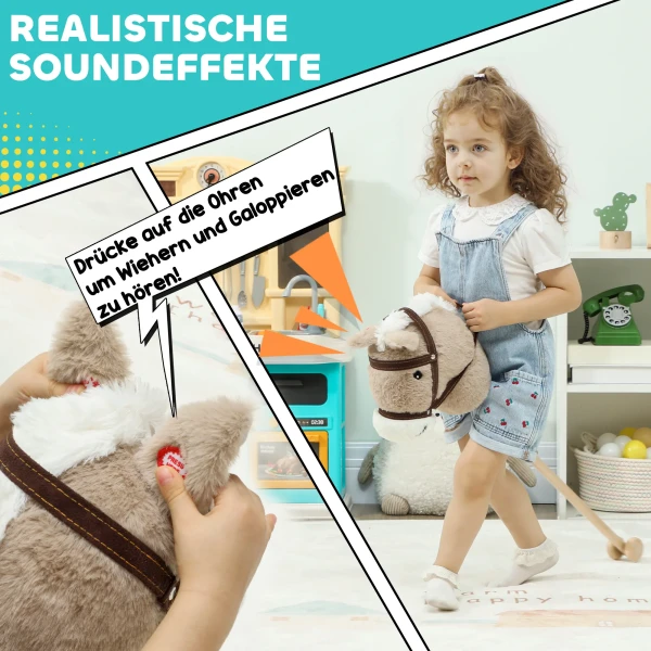 Aiyaplay steckenpferd kinder steckenpferde met geluid, rol, stokpaard om te rijden voor kinderen 24+ maanden, grijs 5