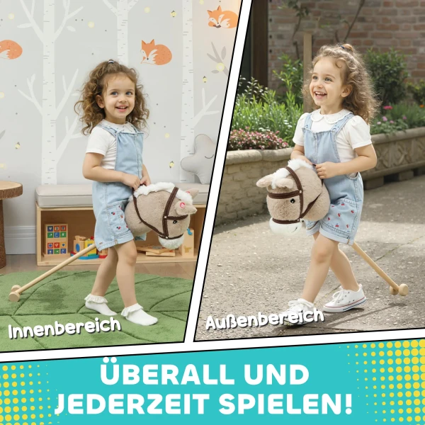 Aiyaplay steckenpferd kinder steckenpferde met geluid, rol, stokpaard om te rijden voor kinderen 24+ maanden, grijs 7