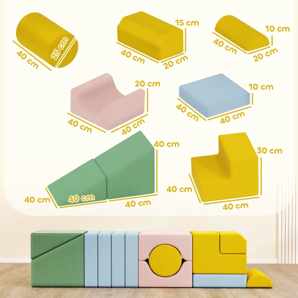 Aiyaplay zacht bouwblokken set voor kinderen, 12 delige stoffen blokken set, schuimstof, corduroy hoes, wasbaar, pastelkleurig 4