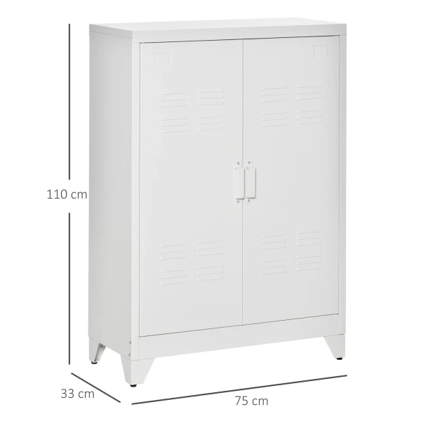 Archiefkast Metalen Kast Multifunctionele Kast Met Magnetische Lamellen Dubbele Deur 75 X 33 X 110 Cm Wit