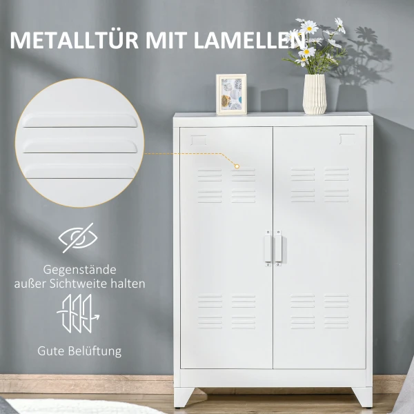 Archiefkast Metalen Kast Multifunctionele Kast Met Magnetische Lamellen Dubbele Deur 75 X 33 X 110 Cm Wit