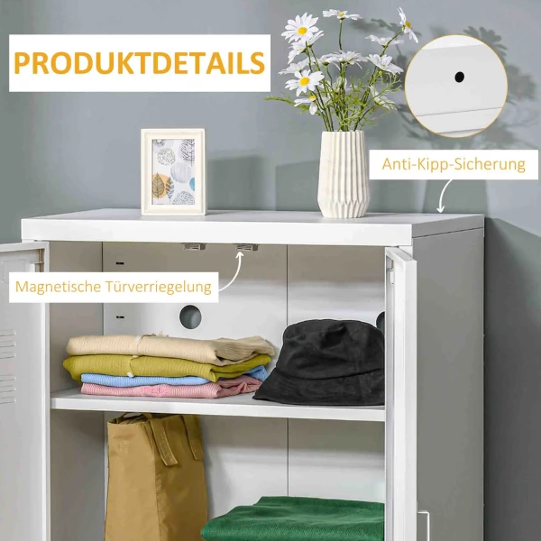 Archiefkast Metalen Kast Multifunctionele Kast Met Magnetische Lamellen Dubbele Deur 75 X 33 X 110 Cm Wit