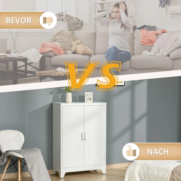 Archiefkast Metalen Kast Multifunctionele Kast Met Magnetische Lamellen Dubbele Deur 75 X 33 X 110 Cm Wit