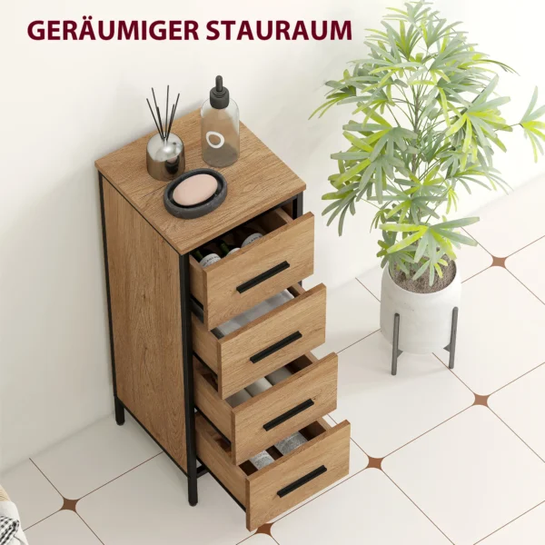 Badkamerkast, 4 Lades, Compact, Industriële Stijl, Spaanplaat, Metaal