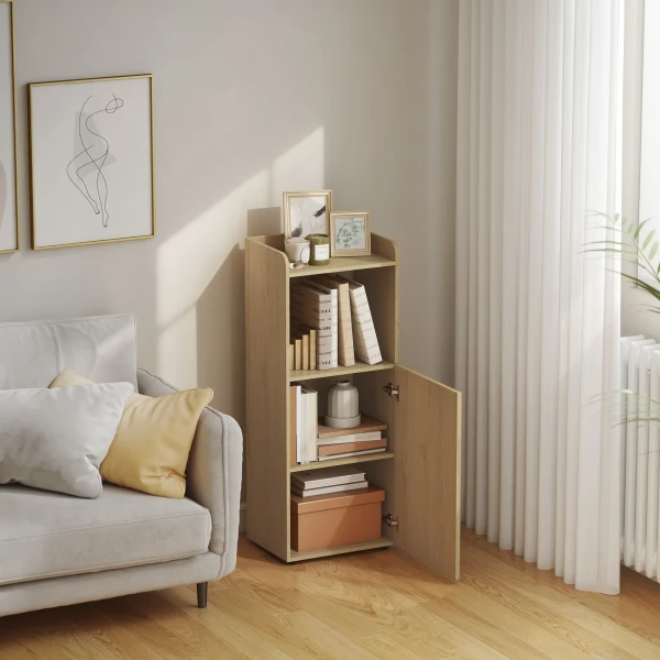 Badkamerkast Niskast Met Kast, Open Plank, Verstelbare Plank, Badkamerkast, 40 X 31 X 104 Cm, Gele Eik