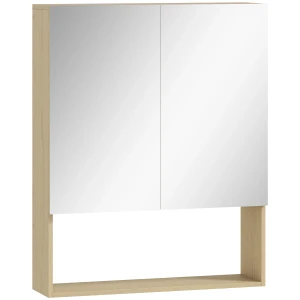 Badkamerkast, Spiegeldeuren, Open Plank, Wandmontage, MDF, Spaanplaat, Eik