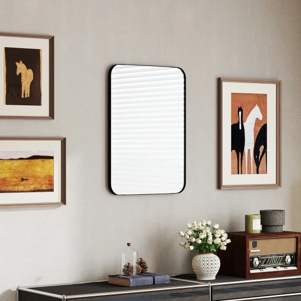 Badkamerspiegel wandspiegel splinterbeschermfolie metalen frame badkamer 50 x 70 cm zwart 9