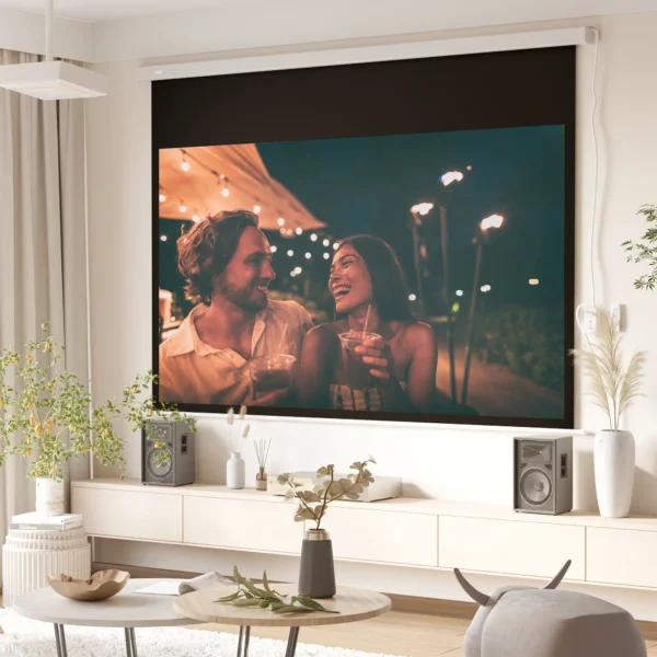 Beamer Scherm 247 X 168 Cm 100 Inch 16:9 HD 4K Projectiescherm Elektrisch Met Afstandsbediening, Wit