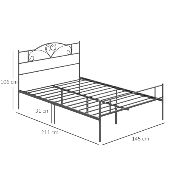 Bedframe van metaal met hoofdeinde, 300 kg draagvermogen, 145l x 211b x 106h cm, zwart 4