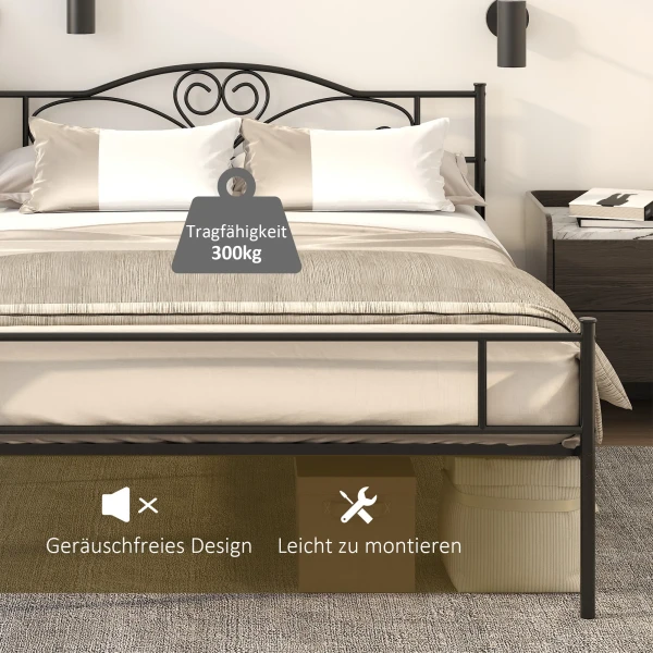 Bedframe van metaal met hoofdeinde, 300 kg draagvermogen, 145l x 211b x 106h cm, zwart 6