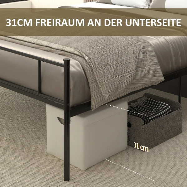 Bedframe van metaal met hoofdeinde, 300 kg draagvermogen, 145l x 211b x 106h cm, zwart 7