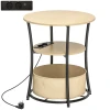 Bijzettafel 3 laags salontafel met oplaadstation, stoffen opbergzak, plank, 50x50x55,1 cm natuurhout 1