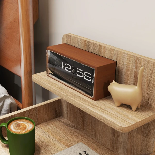 Bijzettafel, Nachtkastje Met Opbergruimte, Spaanplaat, Kantelveilig, Modern, Natuurhout