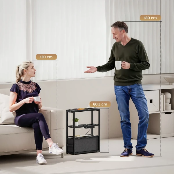 Bijzettafel Salontafel Met Stekkerdoos, Opbergruimte, Voor Kleine Ruimtes, 45x18x60,2cm, Zwart