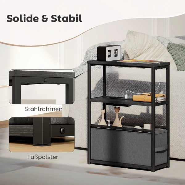 Bijzettafel Salontafel Met Stekkerdoos, Opbergruimte, Voor Kleine Ruimtes, 45x18x60,2cm, Zwart