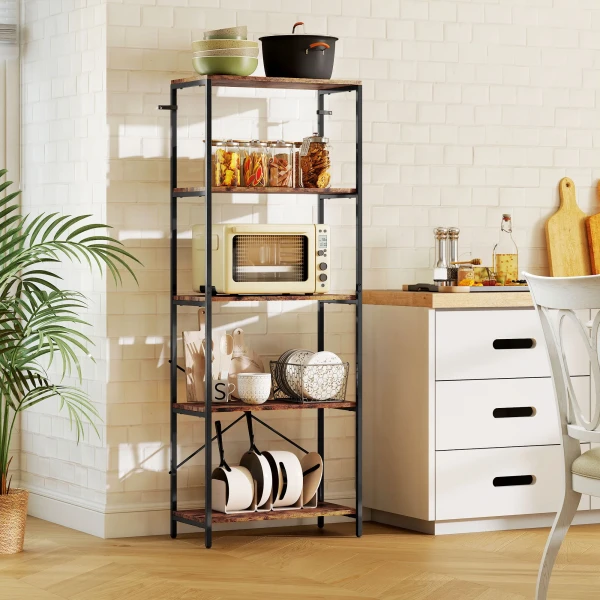 Boekenkast, 5 niveaus, metaal, melamine oppervlak, bruin 10