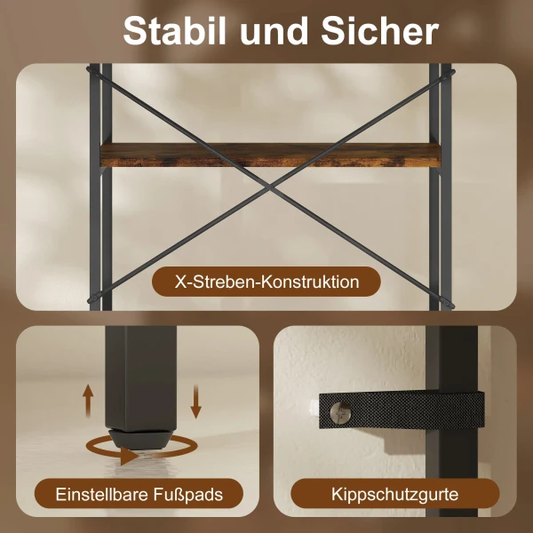 Boekenkast, 5 niveaus, metaal, melamine oppervlak, bruin 6