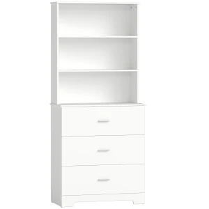 Boekenkast Hoge Kast Vitrinekast Met 3 Lades, 3 Open Rekken, Voor Woonkamer Keuken, 79x39,5x180 Cm, Wit