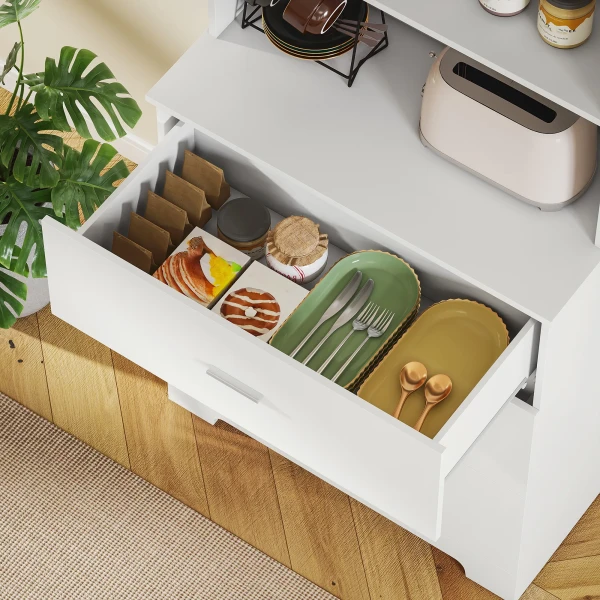 Boekenkast Hoge Kast Vitrinekast Met 3 Lades, 3 Open Rekken, Voor Woonkamer Keuken, 79x39,5x180 Cm, Wit