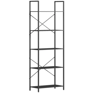Boekenkast, staand rek met 5 niveaus, industrieel kantoorrek met metalen frame, open opbergrek voor woonkamer, kantoor, studeerkamer, 60x30x170,5 cm, zwart 1
