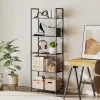 Boekenkast, staand rek met 5 niveaus, industrieel kantoorrek met metalen frame, open opbergrek voor woonkamer, kantoor, studeerkamer, 60x30x170,5 cm, zwart 2
