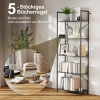 Boekenkast, staand rek met 5 niveaus, industrieel kantoorrek met metalen frame, open opbergrek voor woonkamer, kantoor, studeerkamer, 60x30x170,5 cm, zwart 5
