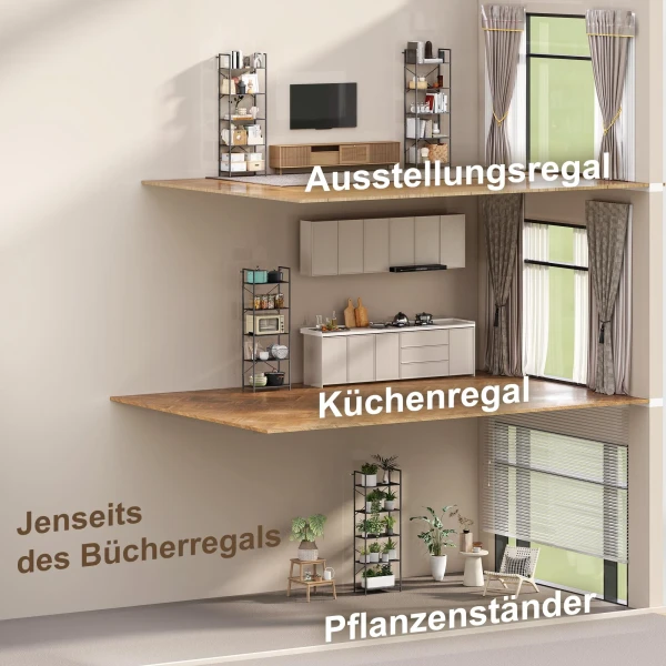 Boekenkast, staand rek met 5 niveaus, industrieel kantoorrek met metalen frame, open opbergrek voor woonkamer, kantoor, studeerkamer, 60x30x170,5 cm, zwart 7