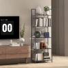 Boekenkast, staand rek met 5 niveaus, industrieel kantoorrek met metalen frame, open opbergrek voor woonkamer, kantoor, studeerkamer, 60x30x170,5 cm, zwart 9