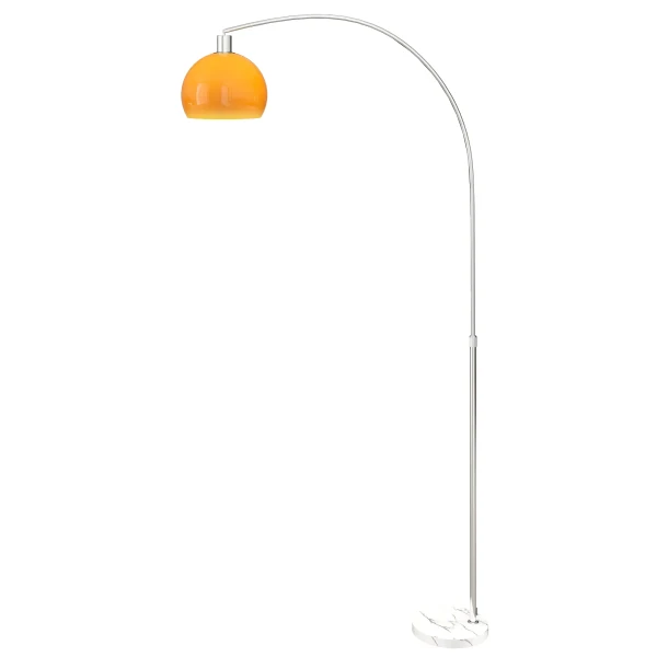 Boogvloerlamp Met Voetschakelaar, Gemaakt Van Marmer, Metaal En Kunststof, 26x90x180 Cm, Wit En Oranje